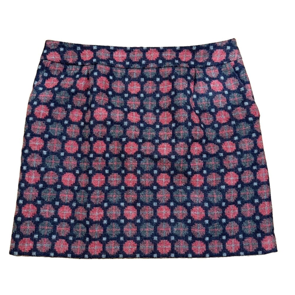 BODEN Wool Mini Skirt Size 12 Gray Pink Geo Preppy Schoolgirl Y2K Elle Woods